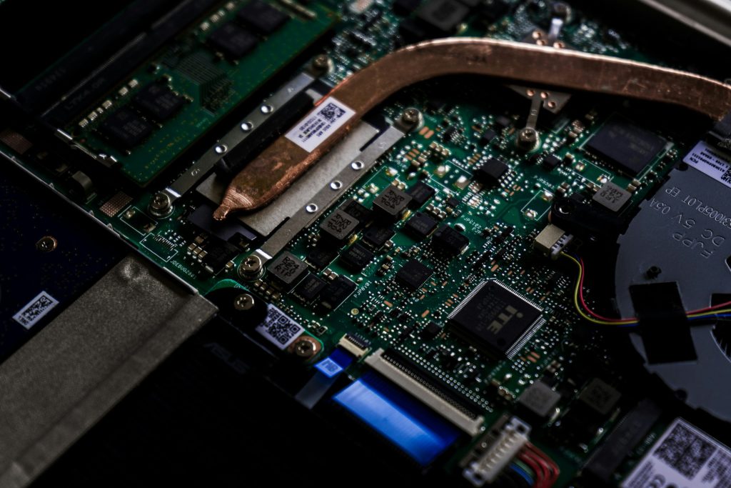 A close up of a computer motherboard.