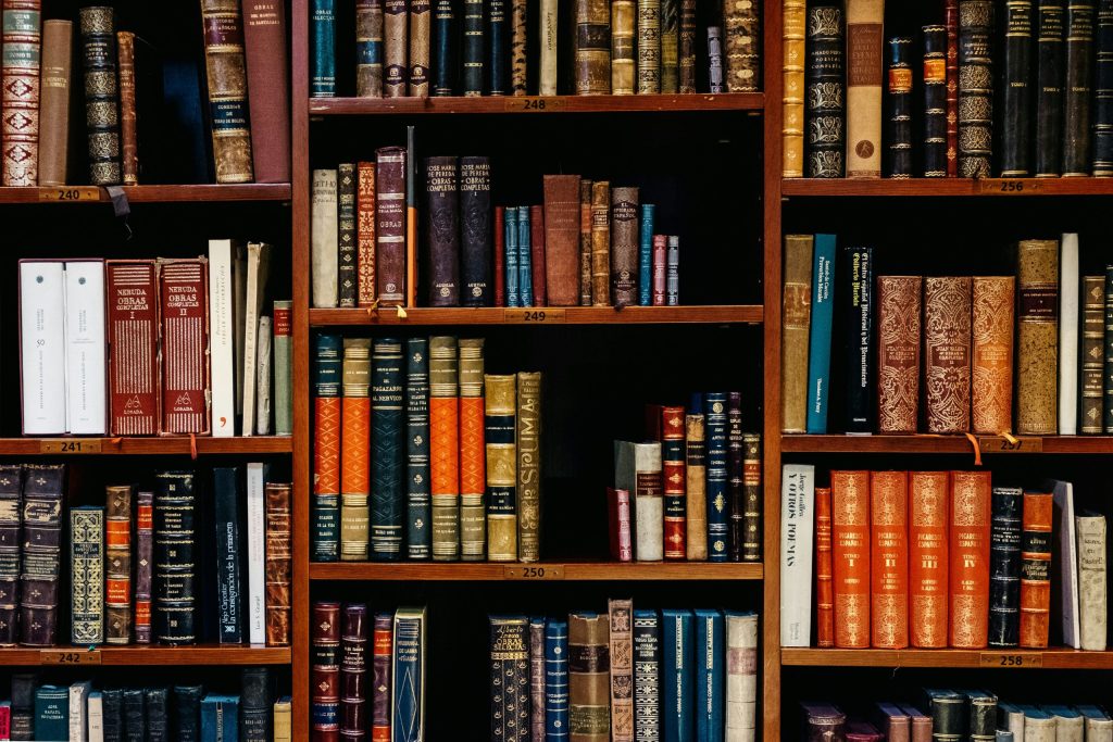 book shelf full of books.